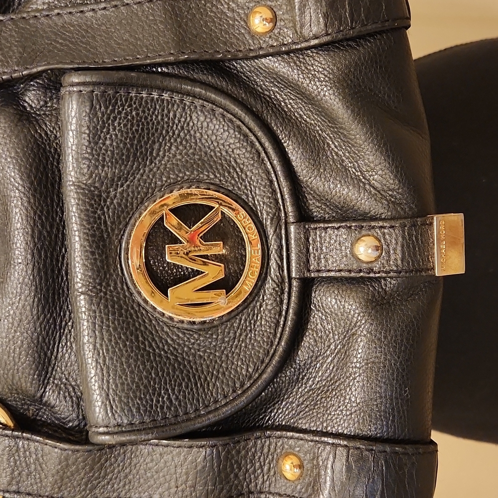 Michael Michael Kors, Black & Gold Satchel Purse - Picture 2 of 16